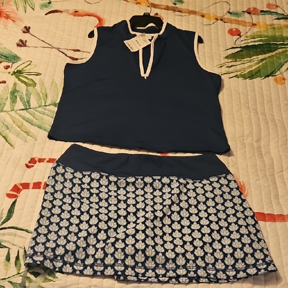 NWT.Sigrid Olsen Blue Golf & Tennis Apparel. Top n skort included